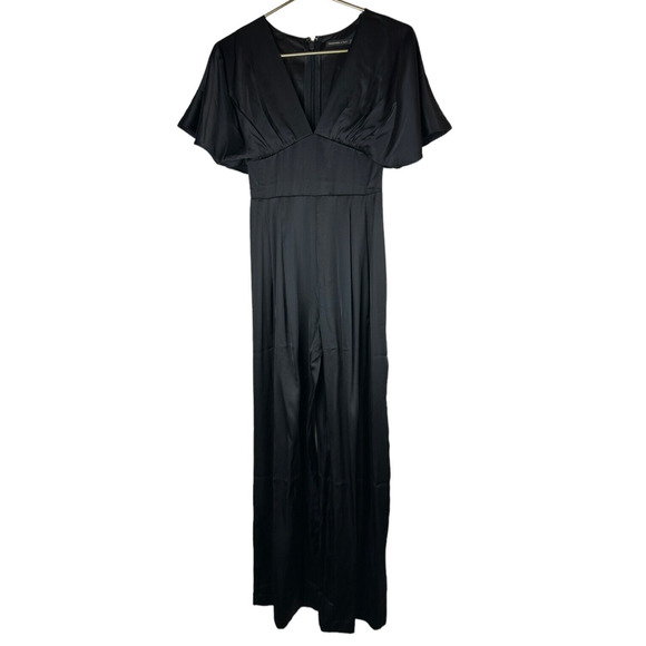 NWT Abercrombie & Fitch Angel Sleeve Satin Jumpsuit Black XSP X-Small Petite - Picture 2 of 14